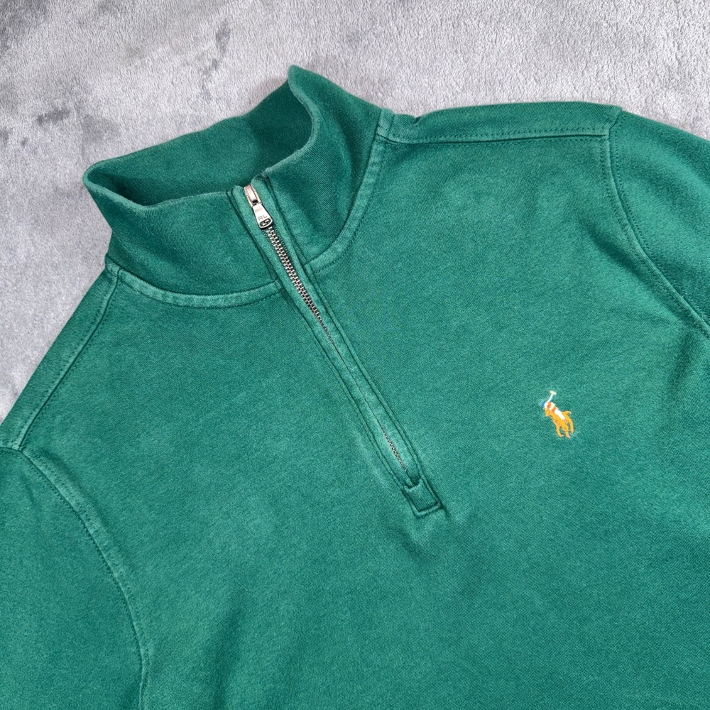 Polo Ralph Lauren Boys Green Quarter Zip Pullover Sweater Size L 14-16 Cotton